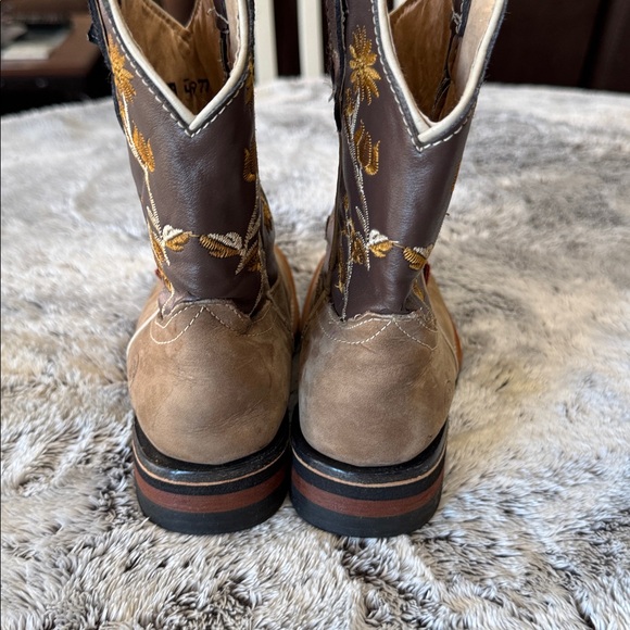 Maury Kids Western Boots Youth Size 2 Tan Brown Leather Cowboys Cowgirl Farm - Picture 4 of 9